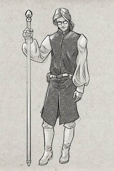 Drawing of the same mage. He's very lean and tall.